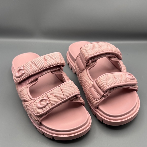 COACH Women's Sculpted C Quilted Washed Denim Double Band Sandals - Picture 1 of 5